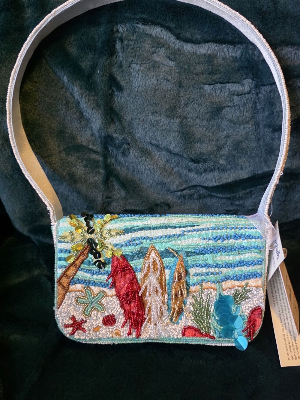 Surfboard Beach Beaded Shoulder Bag in Multicolor